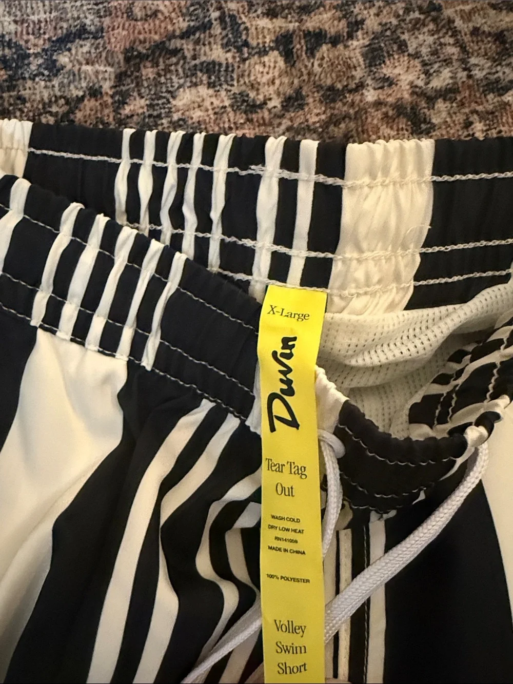 DUVIN Black & White Striped Men’s Swim Shorts
